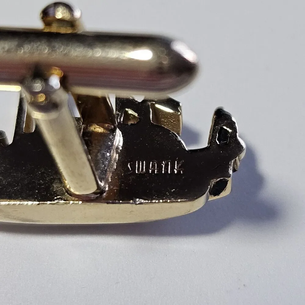 Swank Vintage Gold Tone Steamboat With Mother Of Pearl Accent Cufflinks